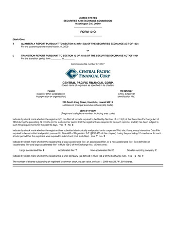 Thumbnail Central Pacific Financial 10-Q Quarterly Report FY 