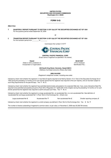Thumbnail Central Pacific Financial 10-Q Quarterly Report FY 
