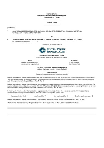 Thumbnail Central Pacific Financial 10-Q Quarterly Report FY 