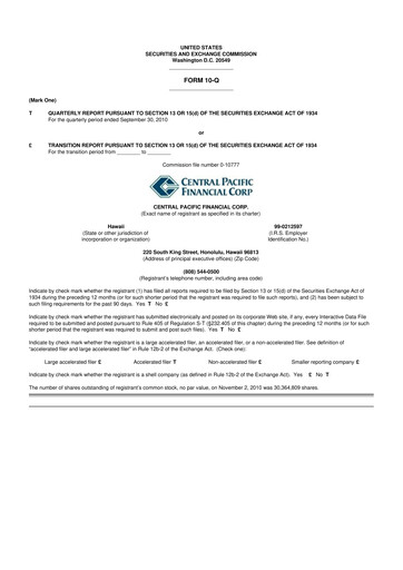 Thumbnail Central Pacific Financial 10-Q Quarterly Report FY 