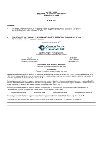 Thumbnail Central Pacific Financial 10-Q Quarterly Report FY2011 
