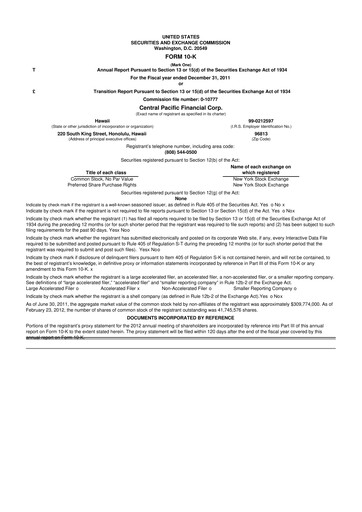 Thumbnail Central Pacific Financial 10-K Annual Report 2011