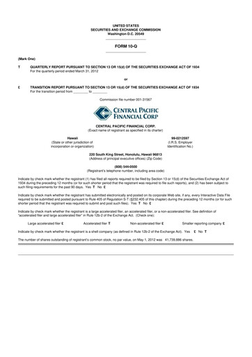 Thumbnail Central Pacific Financial 10-Q Quarterly Report FY2012 