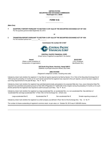 Thumbnail Central Pacific Financial 10-Q Quarterly Report FY2012 
