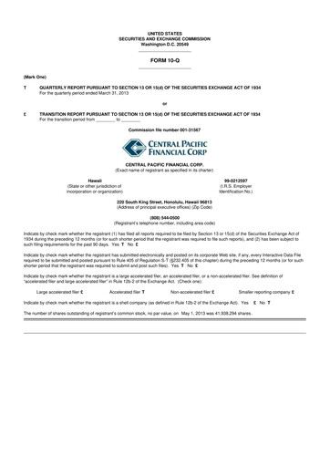 Thumbnail Central Pacific Financial 10-Q Quarterly Report FY2013 