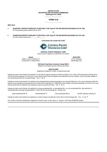 Thumbnail Central Pacific Financial 10-Q Quarterly Report FY2013 