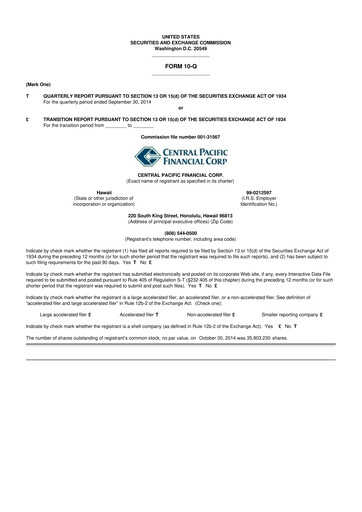 Thumbnail Central Pacific Financial 10-Q Quarterly Report FY2014 