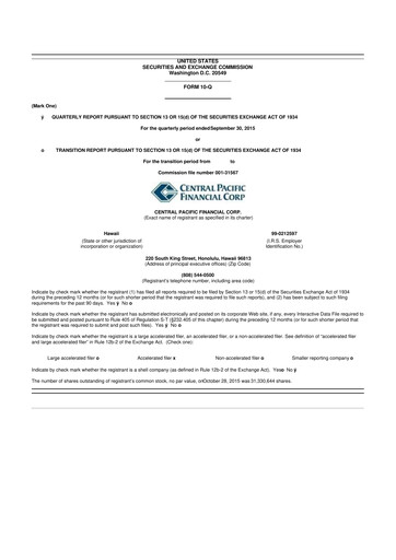 Thumbnail Central Pacific Financial 10-Q Quarterly Report FY2015 