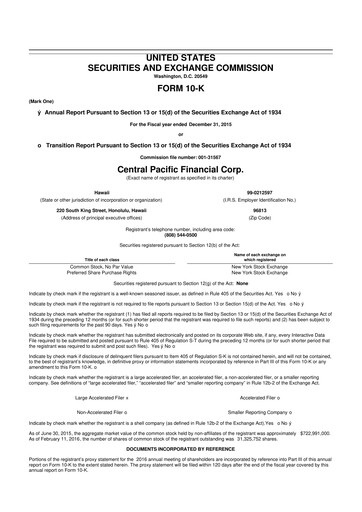 Thumbnail Central Pacific Financial 10-K Annual Report 2015