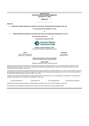 Thumbnail Central Pacific Financial 10-Q Quarterly Report FY2016 