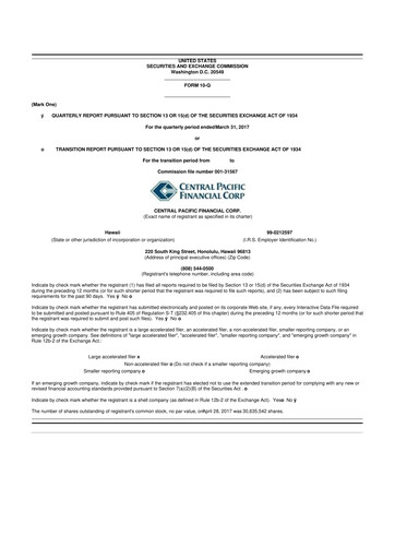 Thumbnail Central Pacific Financial 10-Q Quarterly Report FY2017 