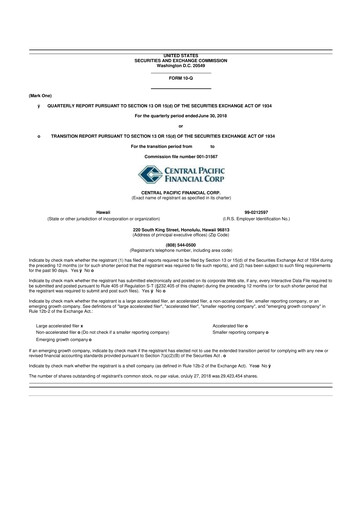 Thumbnail Central Pacific Financial 10-Q Quarterly Report FY2018 