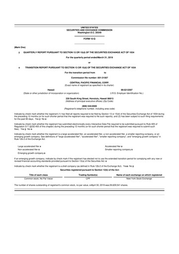 Thumbnail Central Pacific Financial 10-Q Quarterly Report FY2019 