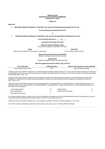 Thumbnail Central Pacific Financial 10-Q Quarterly Report FY2019 