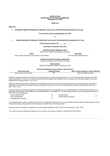 Thumbnail Central Pacific Financial 10-Q Quarterly Report FY2022 