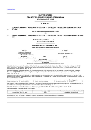 Thumbnail Bath & Body Works 10-Q Quarterly Report FY2025 