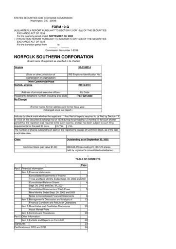 Thumbnail Norfolk Southern 10-Q Quarterly Report FY 
