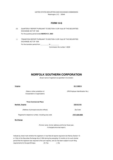 Thumbnail Norfolk Southern 10-Q Quarterly Report FY 