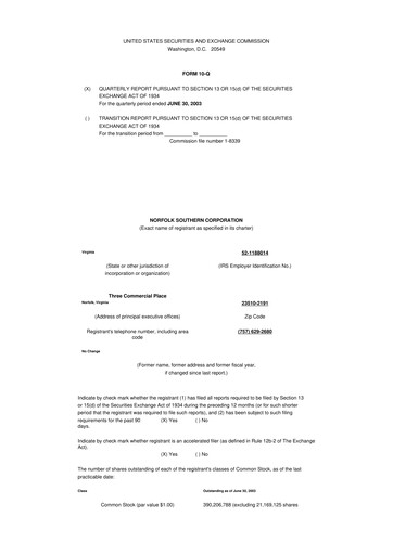 Thumbnail Norfolk Southern 10-Q Quarterly Report FY 