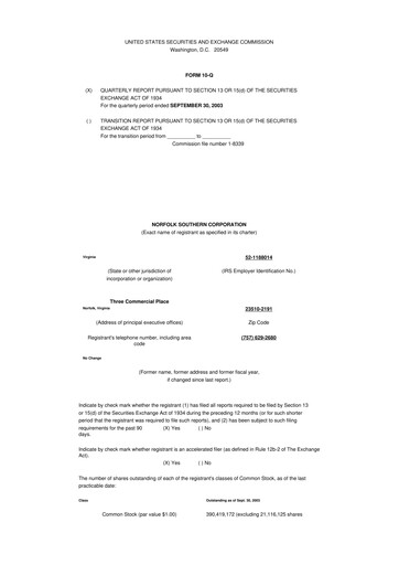 Thumbnail Norfolk Southern 10-Q Quarterly Report FY 