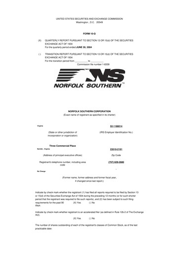 Thumbnail Norfolk Southern 10-Q Quarterly Report FY 
