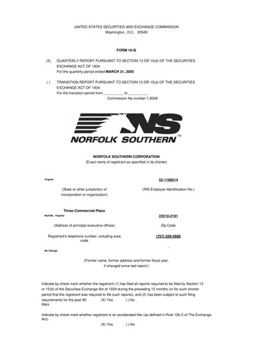 Thumbnail Norfolk Southern 10-Q Quarterly Report FY 