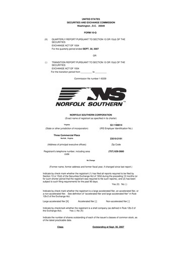 Thumbnail Norfolk Southern 10-Q Quarterly Report FY 