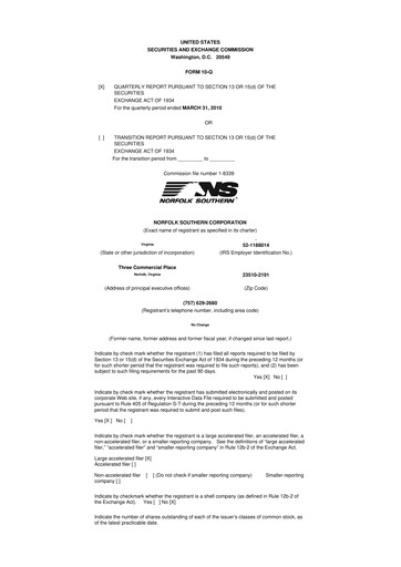 Thumbnail Norfolk Southern 10-Q Quarterly Report FY 