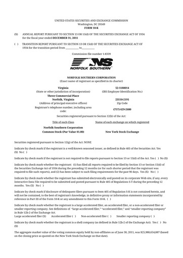 Thumbnail Norfolk Southern 10-K Annual Report 2011