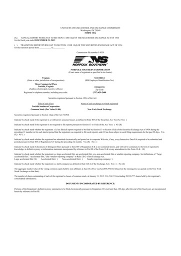 Thumbnail Norfolk Southern 10-K Annual Report 2012