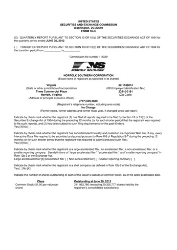 Vorschaubild Norfolk Southern 10-Q Quartalsbericht 2013 