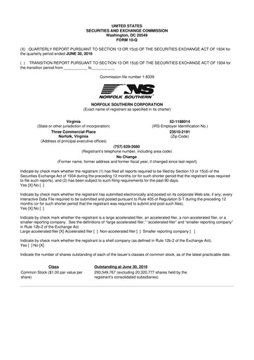 Vorschaubild Norfolk Southern 10-Q Quartalsbericht 2016 