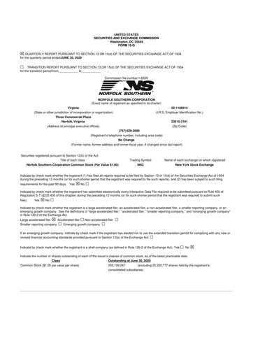 Vorschaubild Norfolk Southern 10-Q Quartalsbericht 2020 