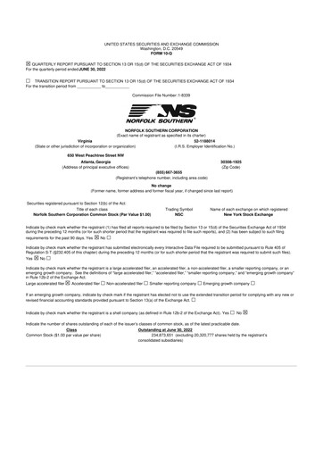 Vorschaubild Norfolk Southern 10-Q Quartalsbericht 2022 