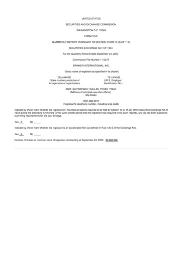 Thumbnail Brinker International
 10-Q Quarterly Report FY 