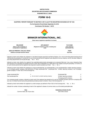Thumbnail Brinker International
 10-Q Quarterly Report FY2019 