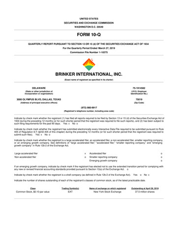 Thumbnail Brinker International
 10-Q Quarterly Report FY2019 