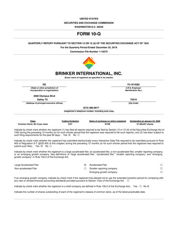 Thumbnail Brinker International
 10-Q Quarterly Report FY2020 
