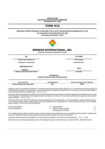 Thumbnail Brinker International
 10-Q Quarterly Report FY 