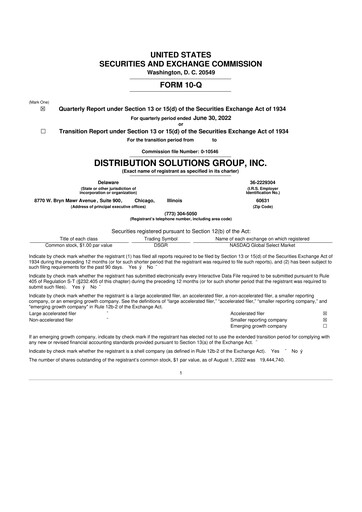 Thumbnail Distribution Solutions Group 10-Q Quarterly Report FY2022 