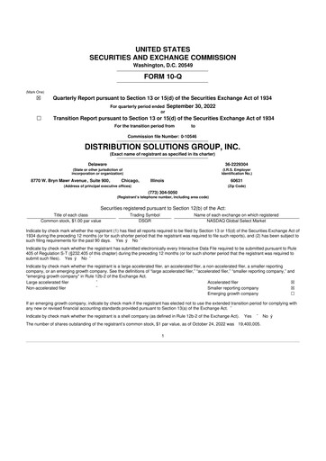 Thumbnail Distribution Solutions Group 10-Q Quarterly Report FY2022 