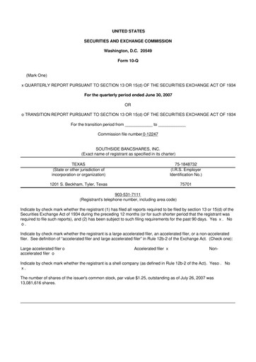 Miniature Southside Bancshares 10-Q Rapport trimestriel  
