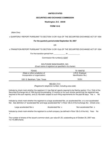 Miniature Southside Bancshares 10-Q Rapport trimestriel  