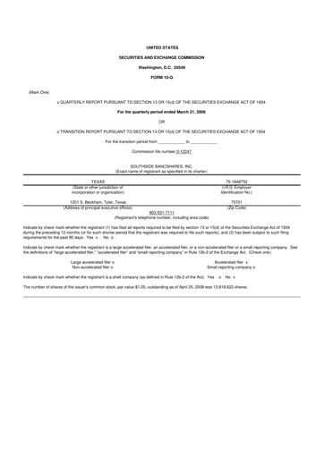 Miniature Southside Bancshares 10-Q Rapport trimestriel  