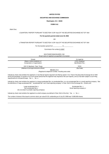 Miniature Southside Bancshares 10-Q Rapport trimestriel  