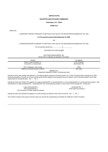 Miniature Southside Bancshares 10-Q Rapport trimestriel  