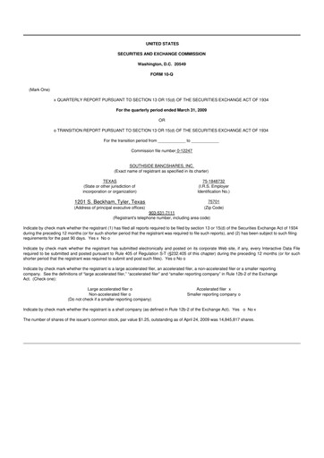 Miniature Southside Bancshares 10-Q Rapport trimestriel  
