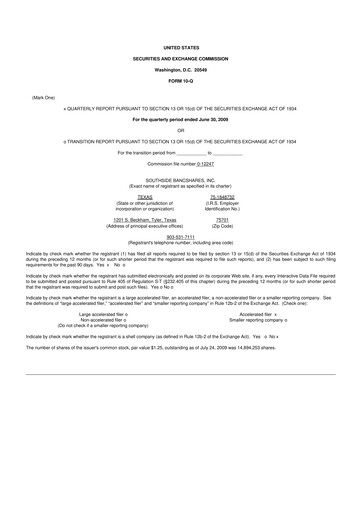 Miniature Southside Bancshares 10-Q Rapport trimestriel  