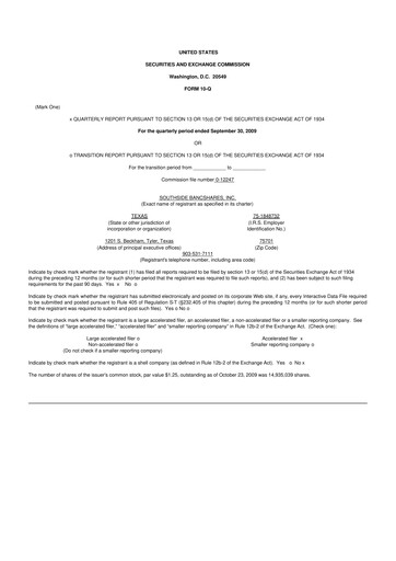 Miniature Southside Bancshares 10-Q Rapport trimestriel  