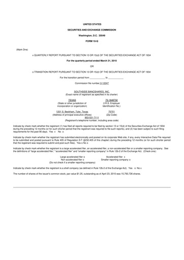 Miniature Southside Bancshares 10-Q Rapport trimestriel  
